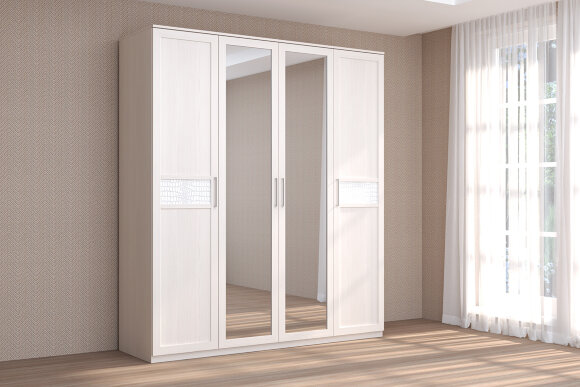 Шкаф 4х-дверный с Зеркалом Кэт 4 Бодега Белая