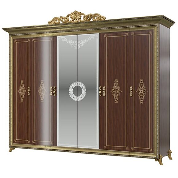 Шкаф 6-ти дверный Версаль СВ-02К с короной цвет орех тайский