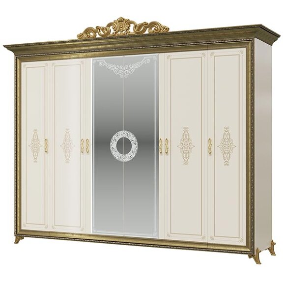 Шкаф 6-ти дверный Версаль СВ-02К с короной цвет слоновая кость